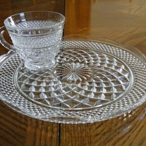 vintage Anchor Hocking Wexford Pattern Snack Plate & Cup 2 set lot